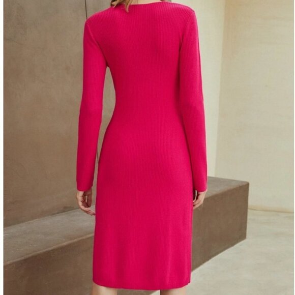 elegant pink knit wrap sweater dress - Picture 2 of 5